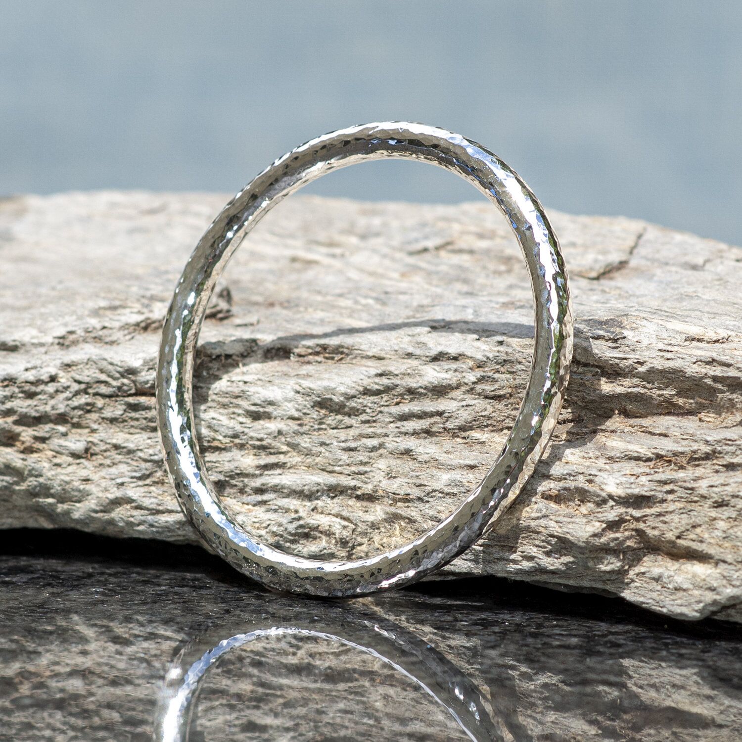 Solid Silver Chunky Bangle Hand-Hammered - Eden 6 1 Hammered solid silver chunky bangle kerensa jewellery