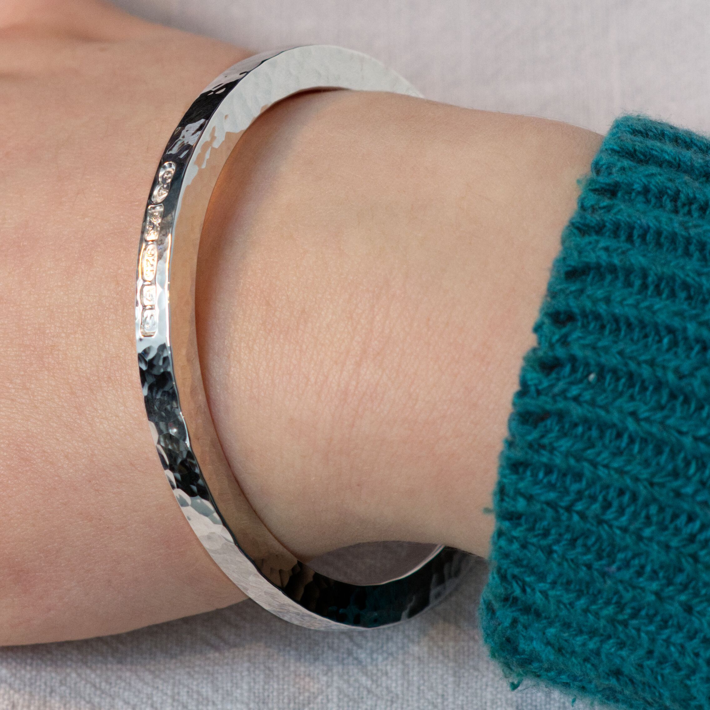 Unique Statement Chunky Solid Silver Bangle - Newlyn 6 2 Unique Statement Chunky Solid Silver Bangle - Newlyn 6 - Image 2