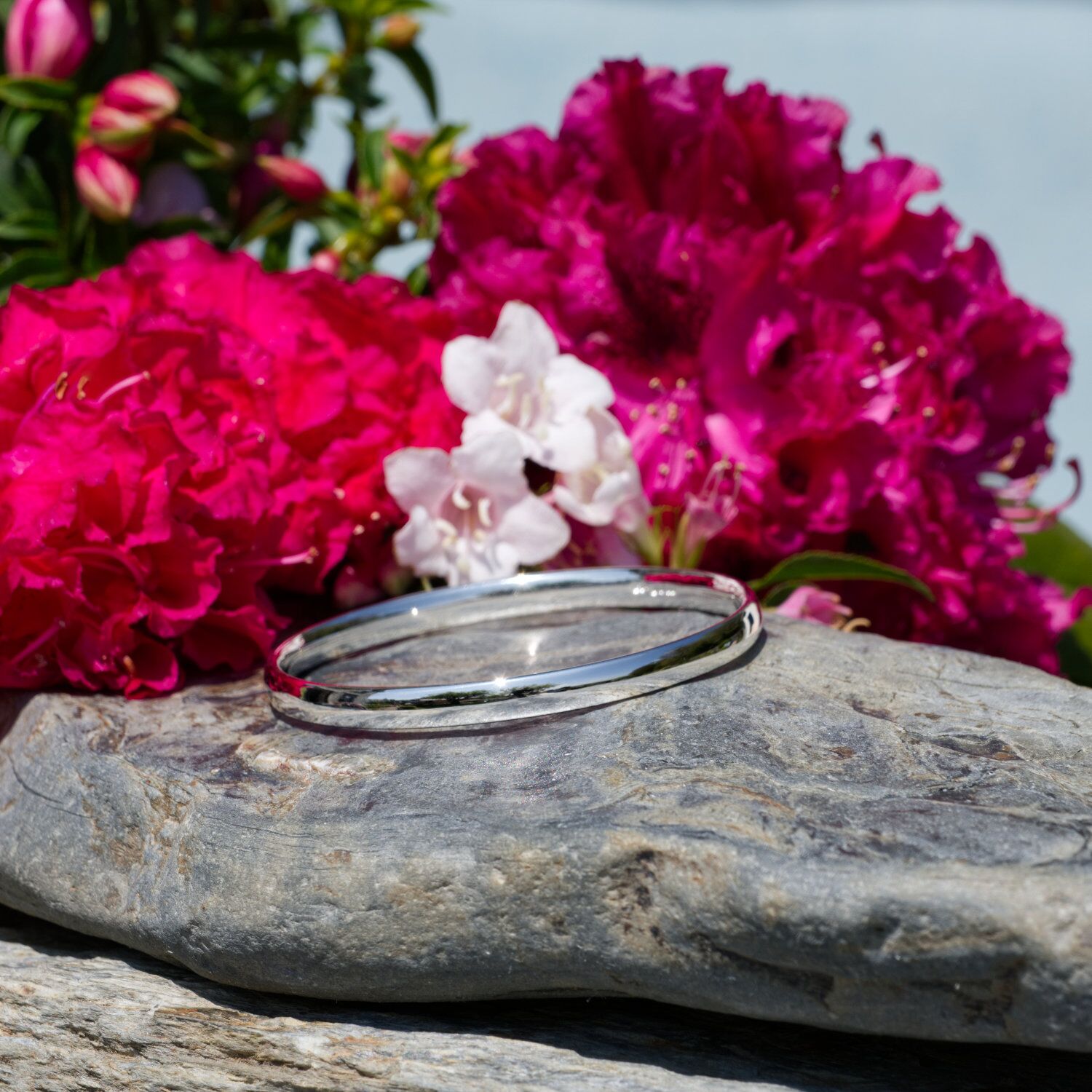 Solid Silver Chunky Oval Wire Bangle - Sennen 5 Sennen Handmade Solid Silver Bangle Soft Curved bangle. London hallmarked