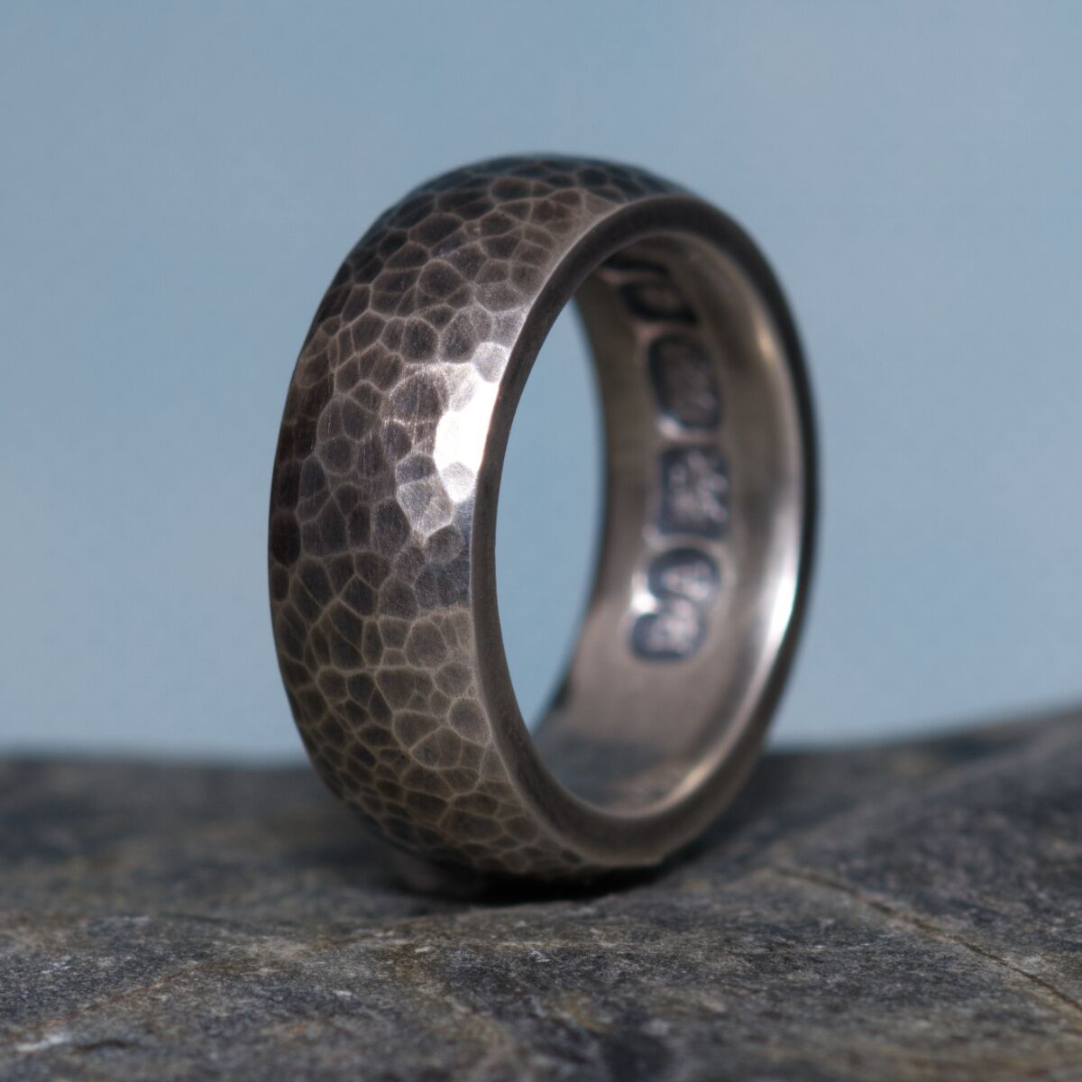 The Reef Sterling Silver Ring 1 rounded oxidised hammered solid silver ring. chunky silver ring for men and women