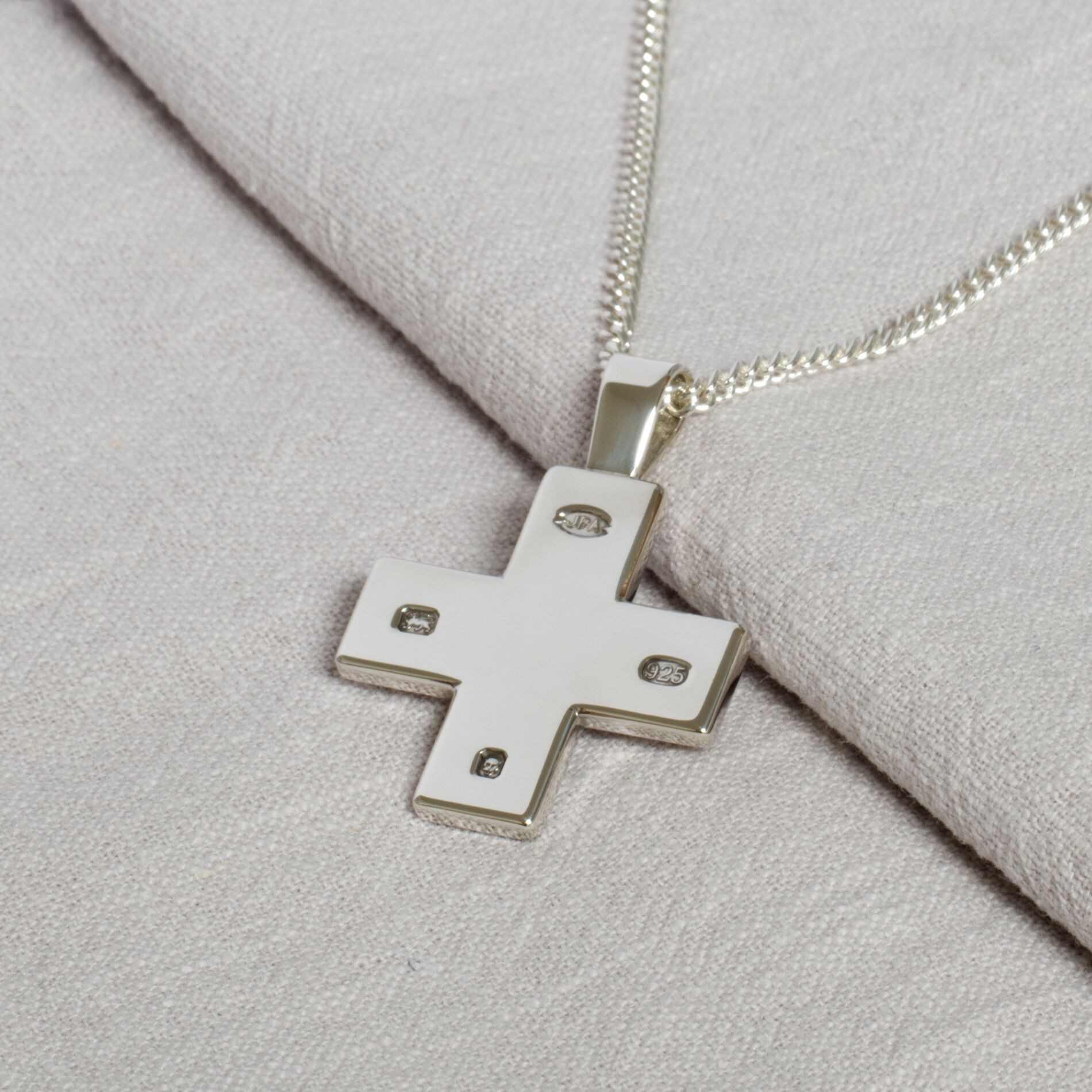 Big Square Cross Necklace Solid Silver Statement Pendant - Millennium 4 Large Square cross pendant with big feature hallmarks and millennium hallmarks. Silver curblink chain and solid silver pendant by kerensa jewellery