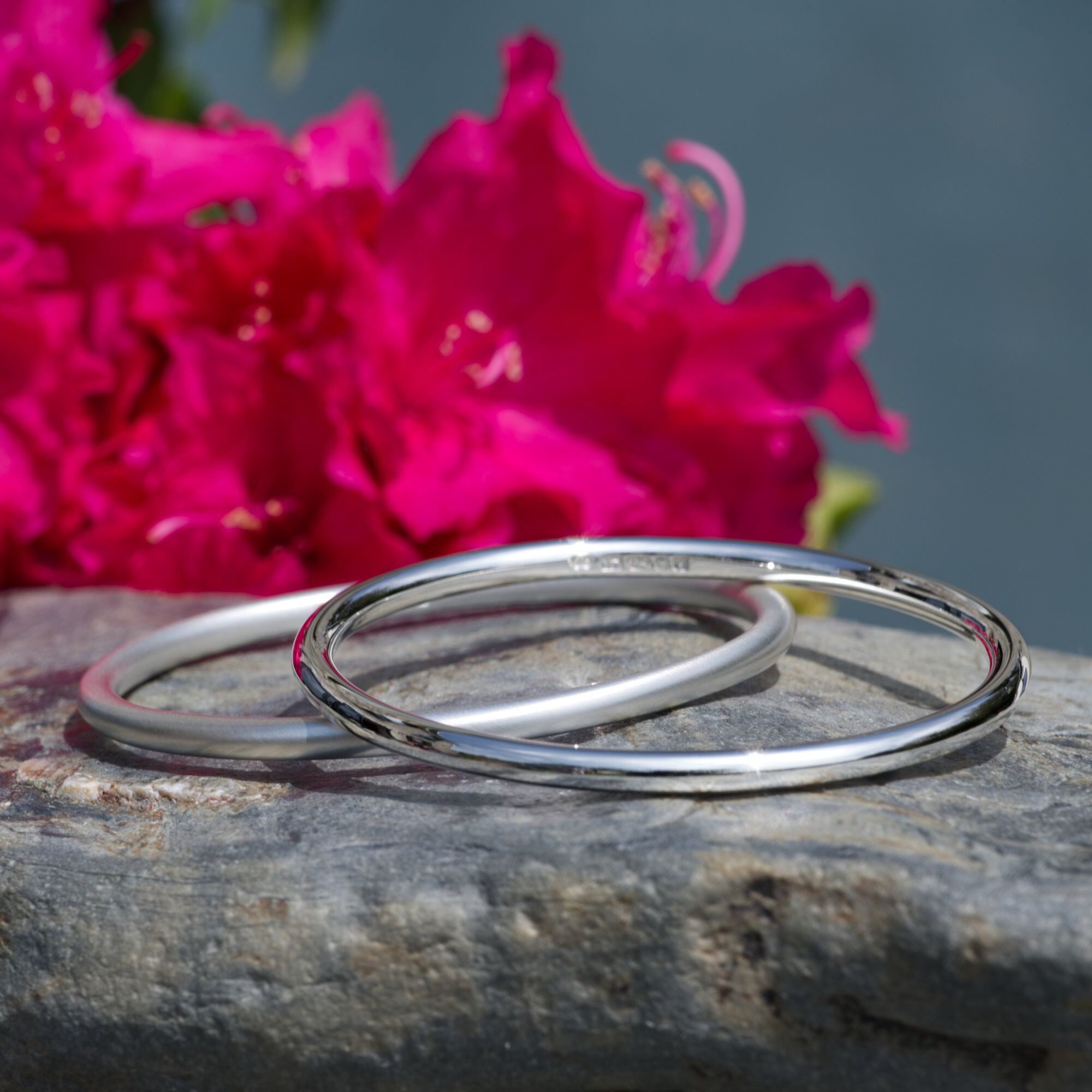 Solid Silver Hammered Bangle - Eden 4 4 Eden 4 Satin and Polished Heavy Solid Silver Handmade Chunky Silver Bracelet. London Hallmarked. 4mm