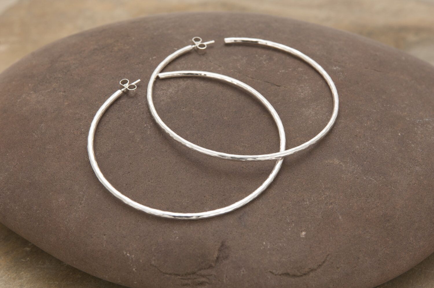 Large Hammered Solid Silver Hooped Earrings 4 Large Handmade Hammered Solid Silver Hooped Earrings