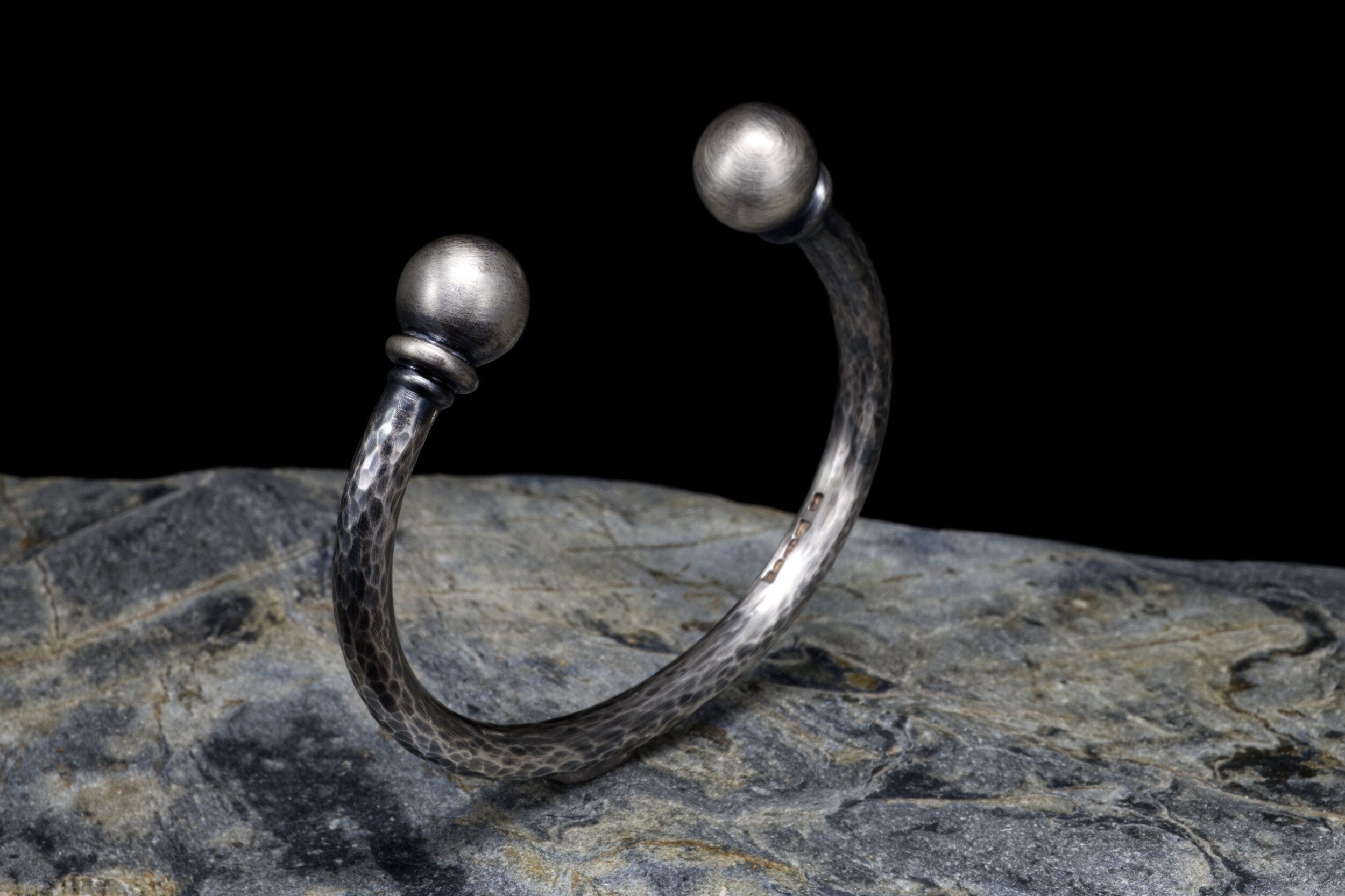 Men's Chunky Solid Silver Torque Cuff - The Cribbar 2 Cribbar Cuff Extra Heavy Solid Silver Torque Bangle, Handmade with London Hallmarks. 6mm Wide with Solid Silver Balls
