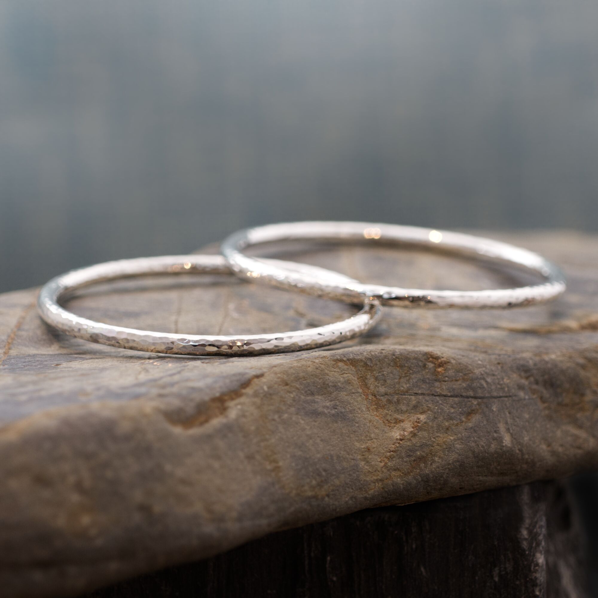 Solid Silver Hammered Bangle - Eden 4 1 Solid Silver Hammered Bangle - 4mm round wire bracelets with a hand hammered finish - eden 4 - kerensa jewellery