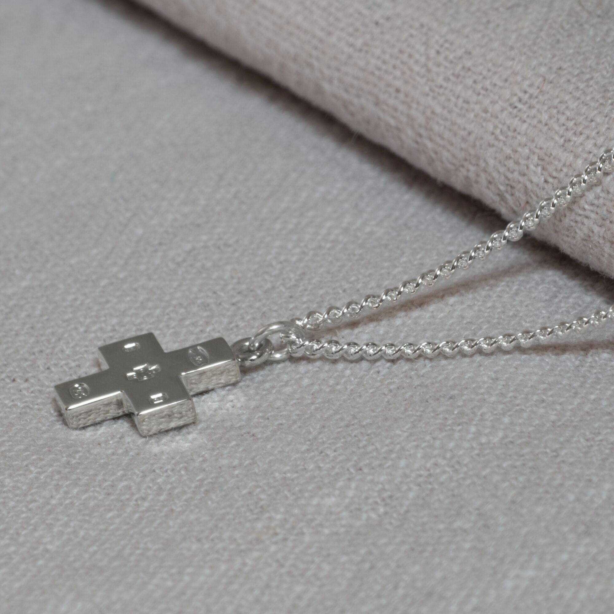 Solid Silver Millennium Cross Pendant & Chain - Small 3 Small silver square cross pendant on a silver curb link chain, millennium hallmark, handmade by kerensa jewellery