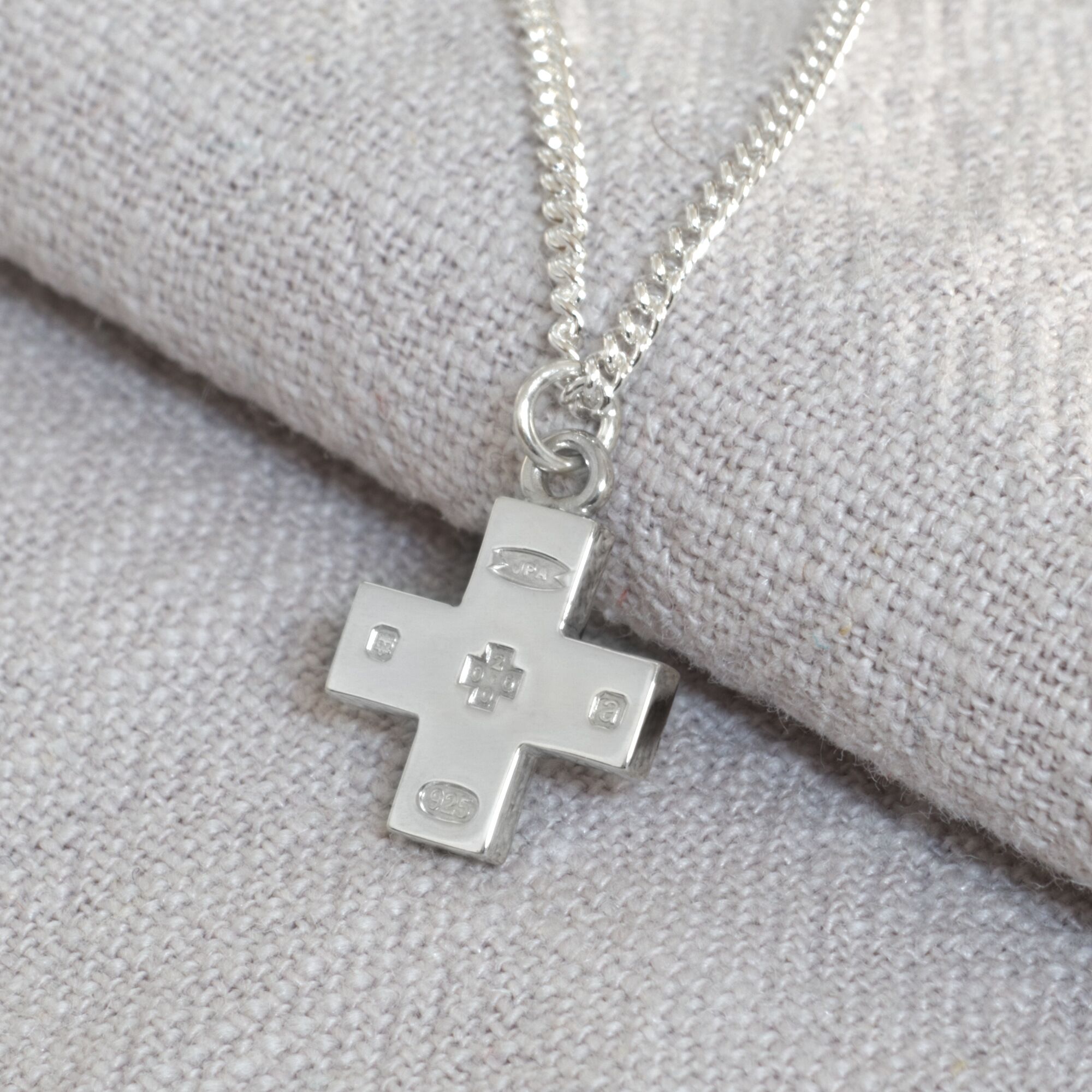 Solid Silver Millennium Cross Pendant & Chain - Small 4 Small silver square cross pendant on a silver curb link chain, millennium hallmark, handmade by kerensa jewellery