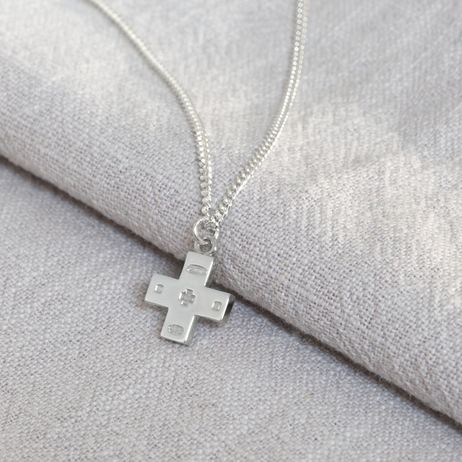 Solid Silver Millennium Cross Pendant & Chain - Small 1 Small silver square cross pendant on a silver curb link chain, millennium hallmark, handmade by kerensa jewellery