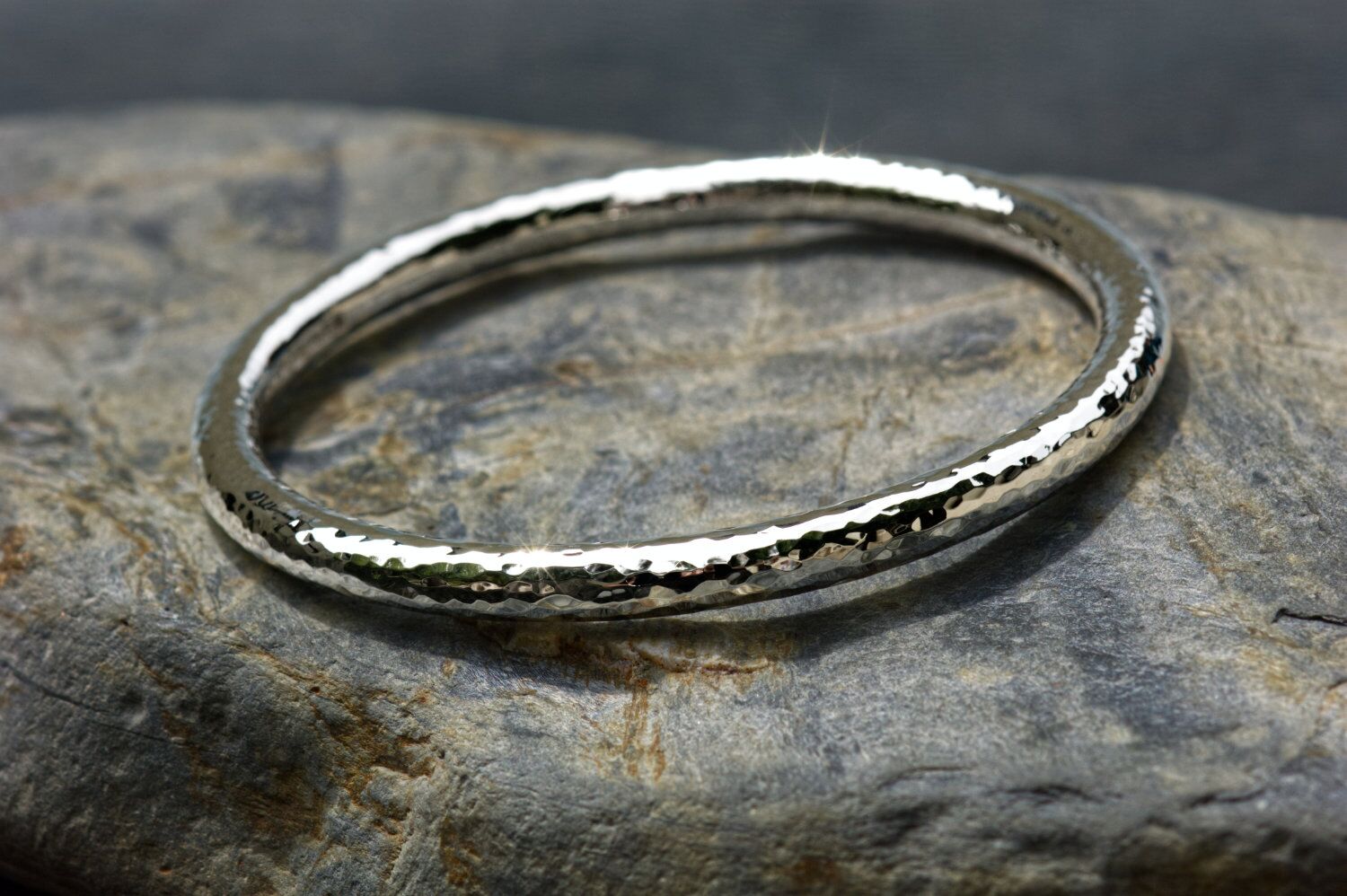 Solid Silver Chunky Bangle Hand-Hammered - Eden 6 2 Eden 6 Hammered solid silver bangle