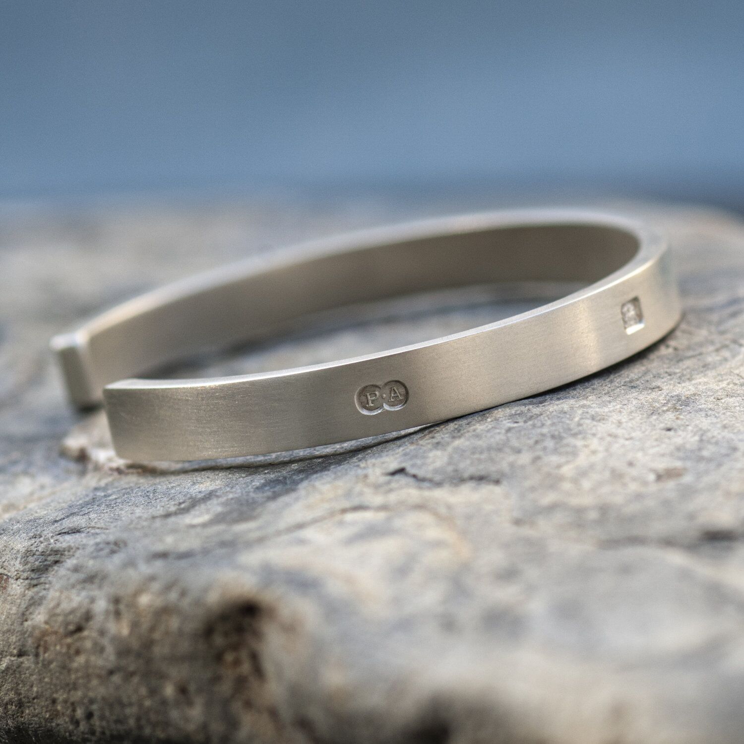 Zennor 8 Solid Silver Chunky Cuff Outside Staggered Hallmarks 1 Zennor 8 Heavy Cuff Solid Silver Chunky Bracelet Handmade in Cornwall, Staggered London Hallmarked. 8mm Wide