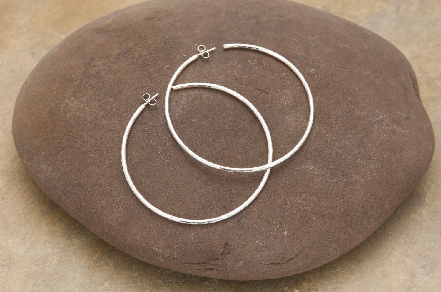 Large Hammered Solid Silver Hooped Earrings 3 Large Handmade Hammered Solid Silver Hooped Earrings