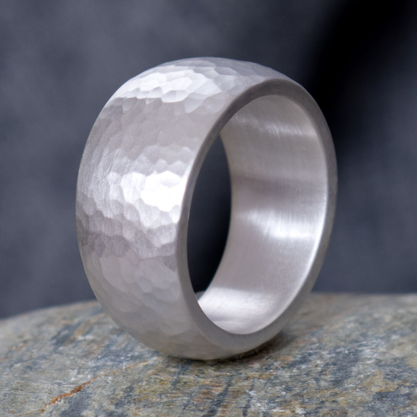 The Pebble Chunky Wide Hammered Sterling Silver Ring 1 The Pebble Chunky Wide Hammered Sterling Silver Ring Handmade in Cornwall, London Hallmarked
