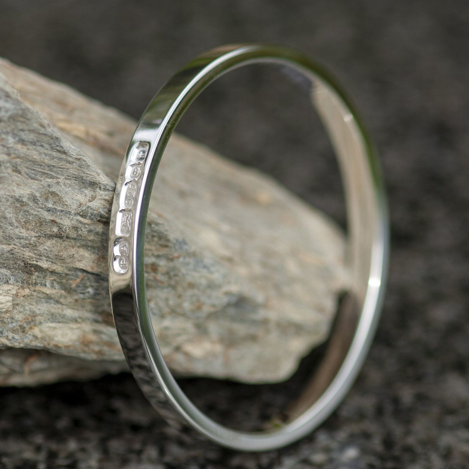Zennor 6 Heavy Solid Sterling Silver Bangle Outside Hallmarks 1 Zennor 6 Heavy Solid Silver Bangle, Handmade in Cornwall. outside display London Hallmarks - 6mm wide.