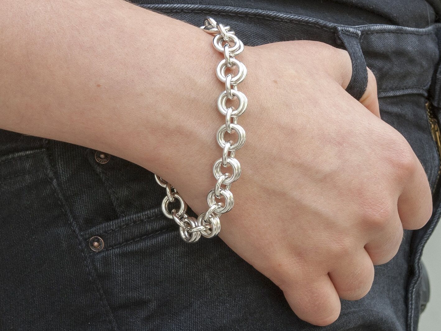 Solid Silver Chunky Chain Bracelet - Falmouth 3 Falmouth Chain - Silver Bracelet Men's or Ladies Heavy silver Chain Bracelet Chainmaille, London Hallmarked. Every Link Handmade & Soldered.