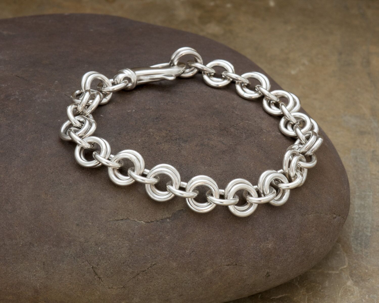Solid Silver Chunky Chain Bracelet - Falmouth 6 Falmouth Chain - Silver Bracelet Men's or Ladies Heavy silver Chain Bracelet Chainmaille, London Hallmarked. Every Link Handmade & Soldered.
