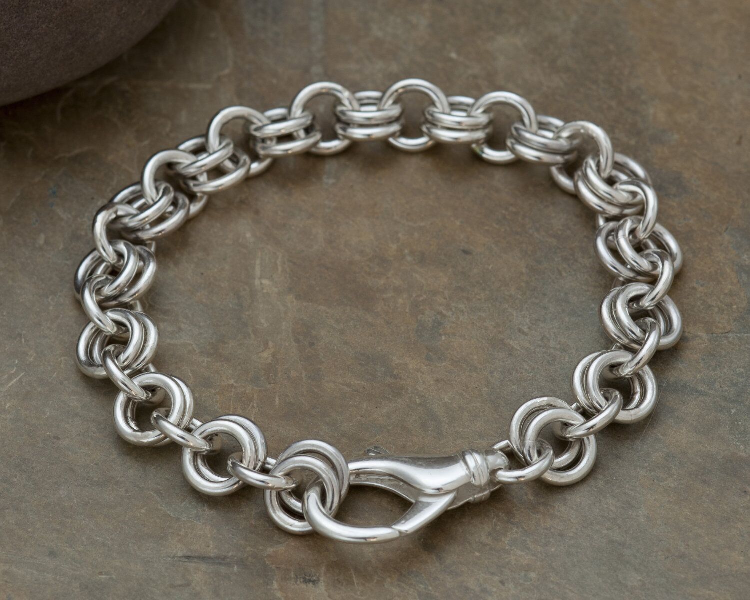 Solid Silver Chunky Chain Bracelet - Falmouth 5 Falmouth Chain - Silver Bracelet Men's or Ladies Heavy silver Chain Bracelet Chainmaille, London Hallmarked. Every Link Handmade & Soldered.
