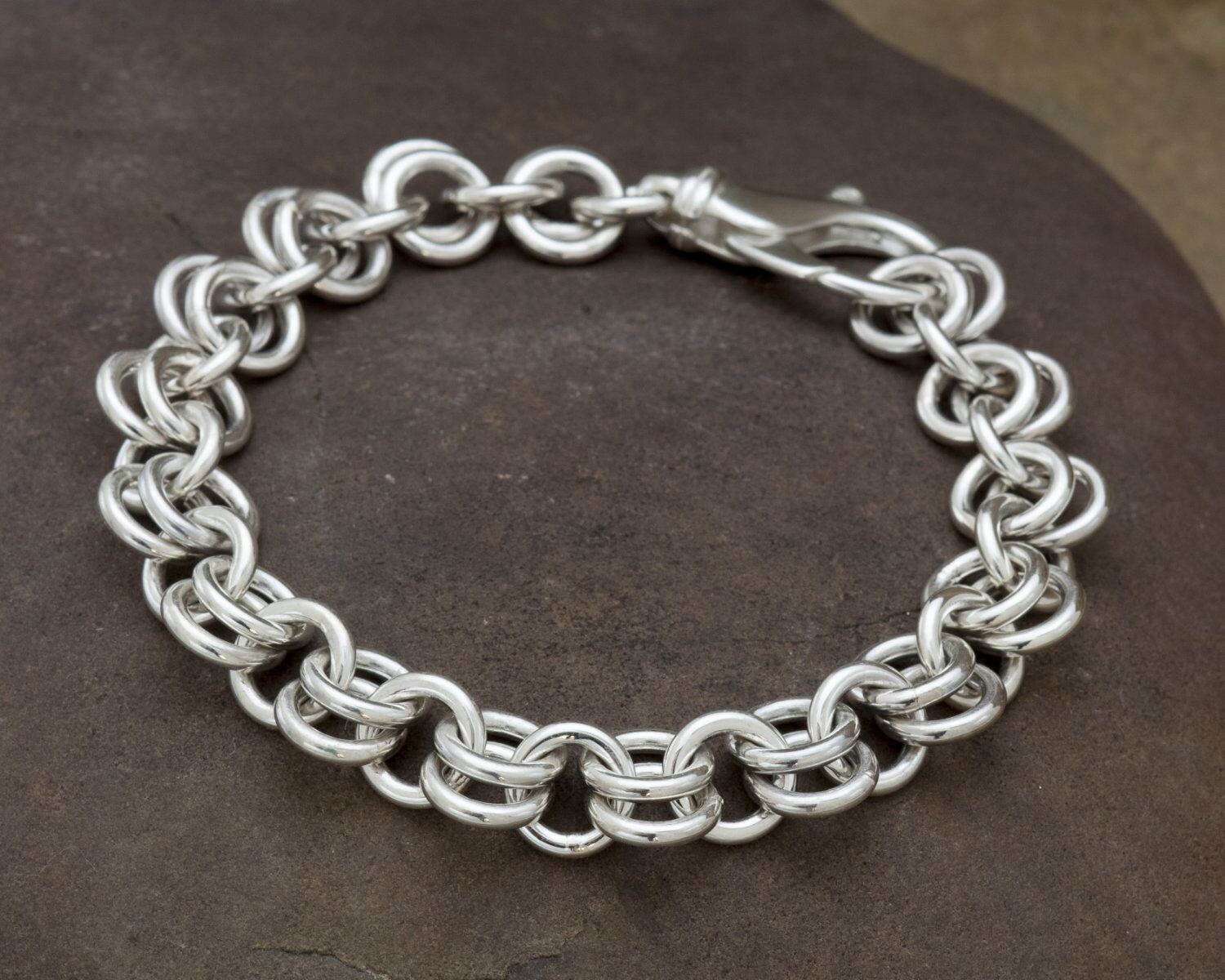 Solid Silver Chunky Chain Bracelet - Falmouth 4 Falmouth Chain - Silver Bracelet Men's or Ladies Heavy silver Chain Bracelet Chainmaille, London Hallmarked. Every Link Handmade & Soldered.