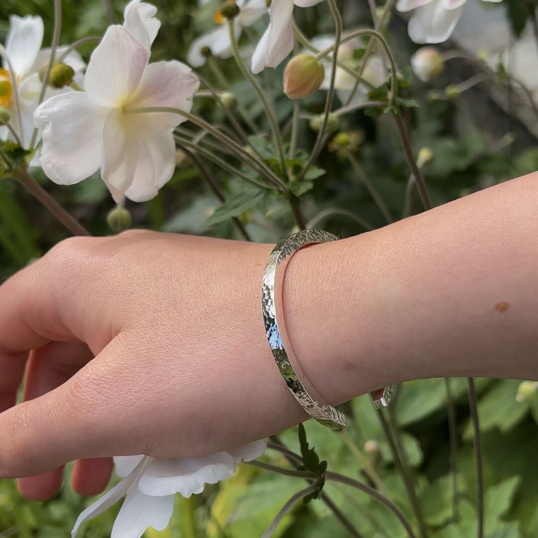 Solid Sterling Silver Hammered Cuff - Newlyn 4 3 Newlyn 4 Highly Polished Solid Sterling Silver Heavy Torque Cuff Bangle with a hammered texture London Hallmarked