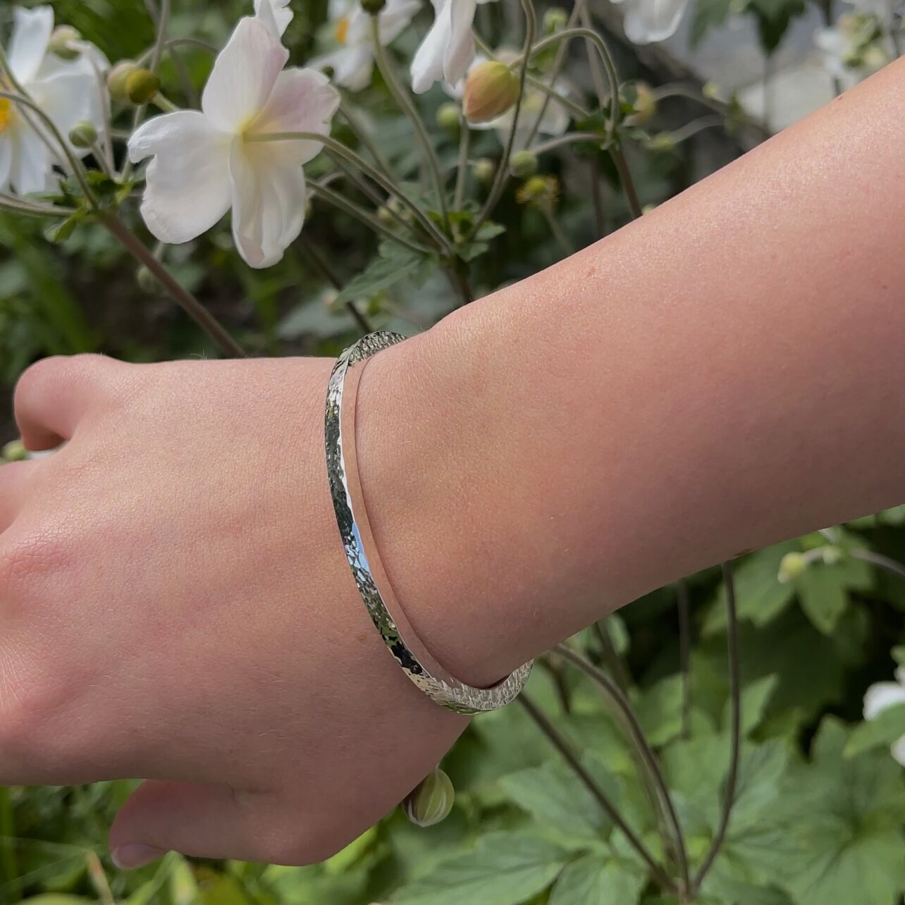 Solid Sterling Silver Hammered Cuff - Newlyn 4 2 Newlyn 4 Highly Polished Solid Sterling Silver Heavy Torque Cuff Bangle with a hammered texture London Hallmarked