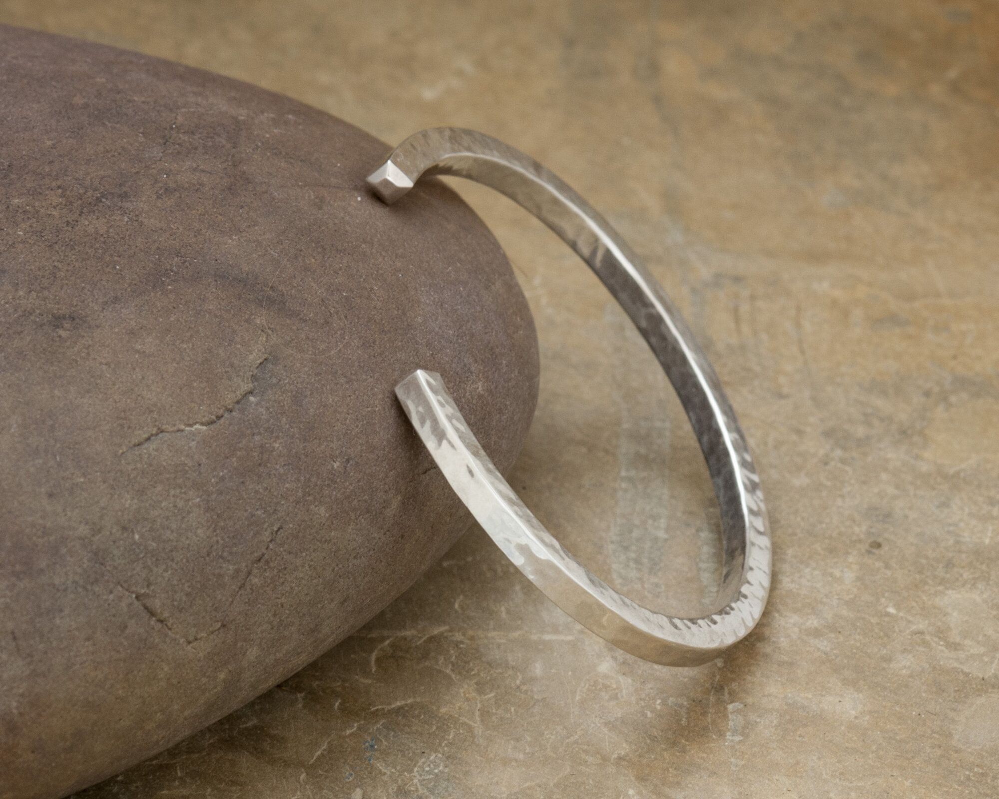 Solid Sterling Silver Hammered Cuff - Newlyn 4 6 Newlyn 4 Highly Polished Solid Sterling Silver Heavy Torque Cuff Bangle with a hammered texture London Hallmarked