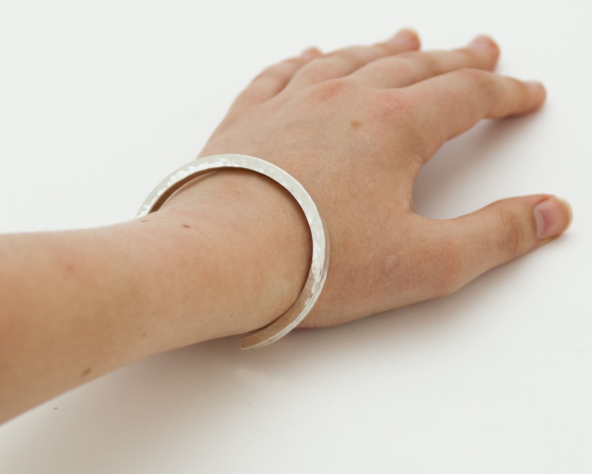 Solid Sterling Silver Hammered Cuff - Newlyn 4 5 Newlyn 4 Highly Polished Solid Sterling Silver Heavy Torque Cuff Bangle with a hammered texture London Hallmarked