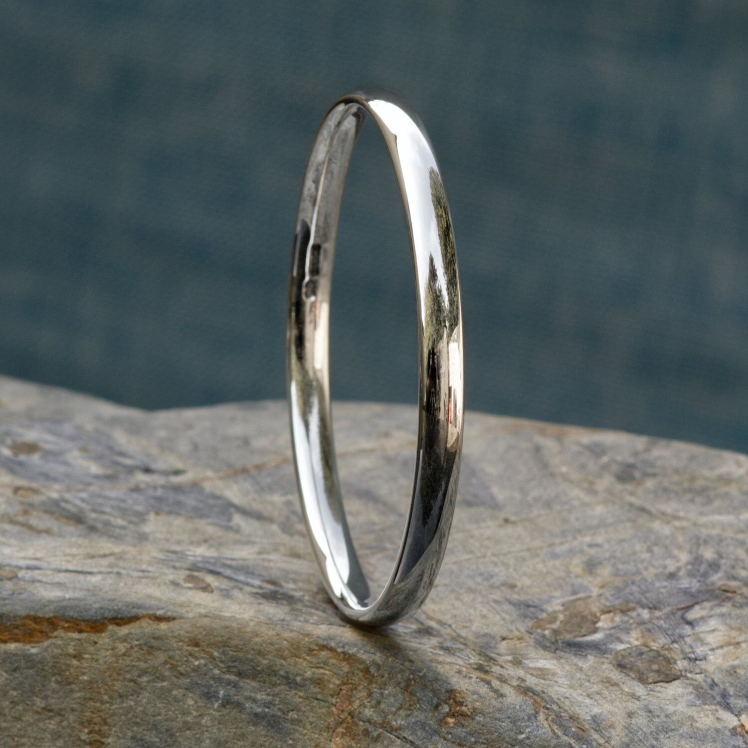 Solid Silver Chunky Oval Wire Bangle - Sennen 4 Sennen Handmade Solid Silver Bangle Soft Curved bangle. London hallmarked