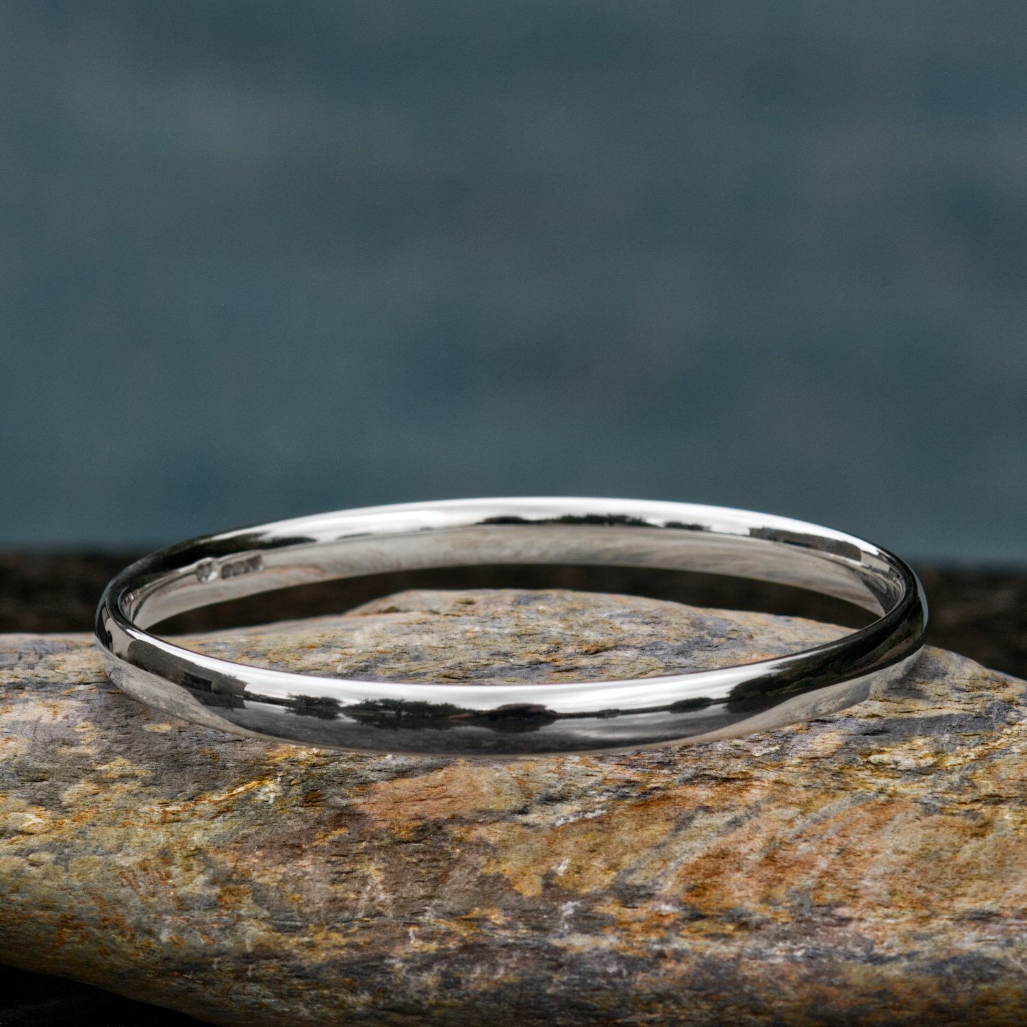 Solid Silver Chunky Oval Wire Bangle - Sennen 3 Sennen Handmade Solid Silver Bangle Soft Curved bangle. London hallmarked