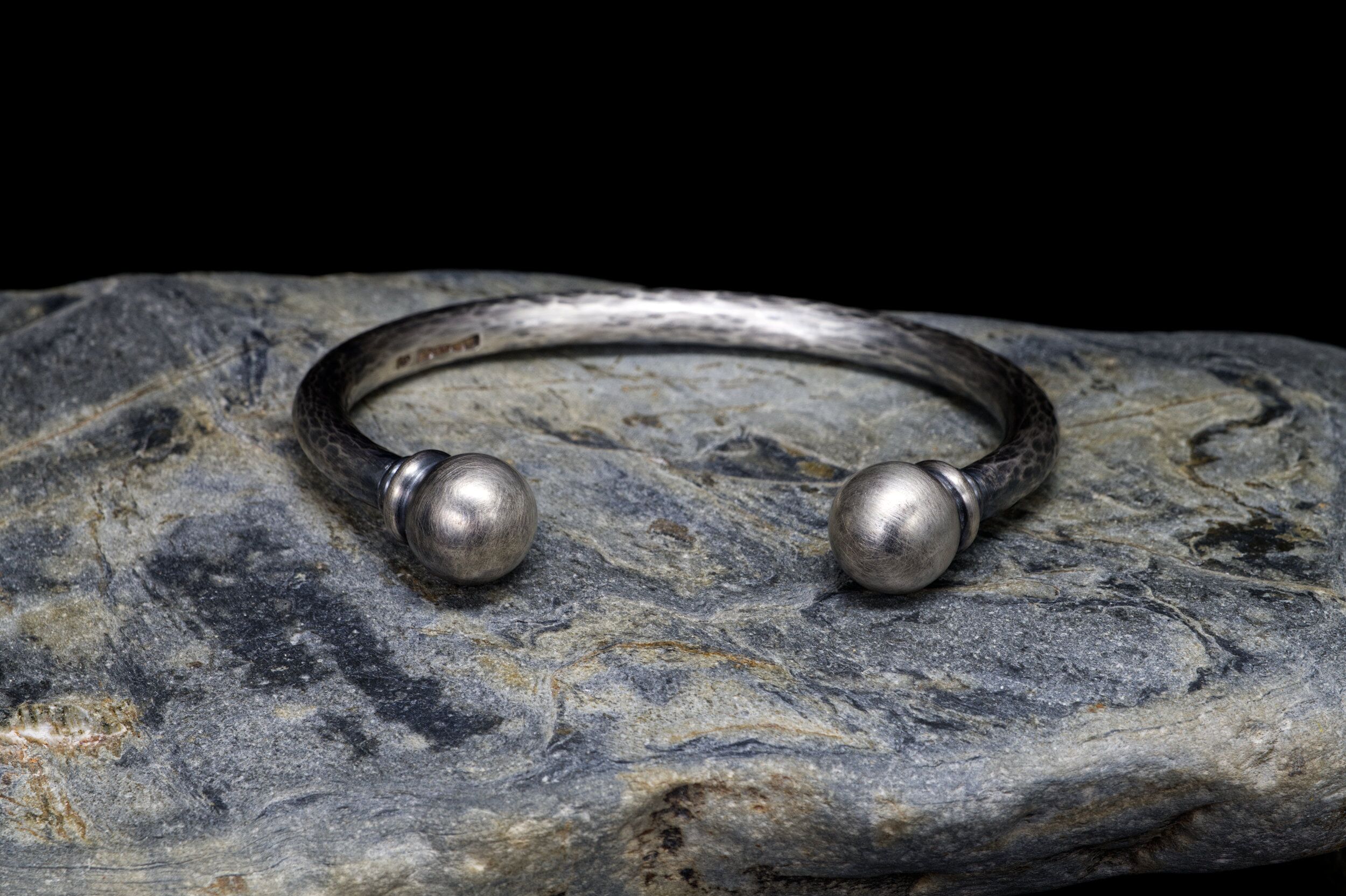 Men's Chunky Solid Silver Torque Cuff - The Cribbar 4 Cribbar Cuff Extra Heavy Solid Silver Torque Bangle, Handmade with London Hallmarks. 6mm Wide with Solid Silver Balls