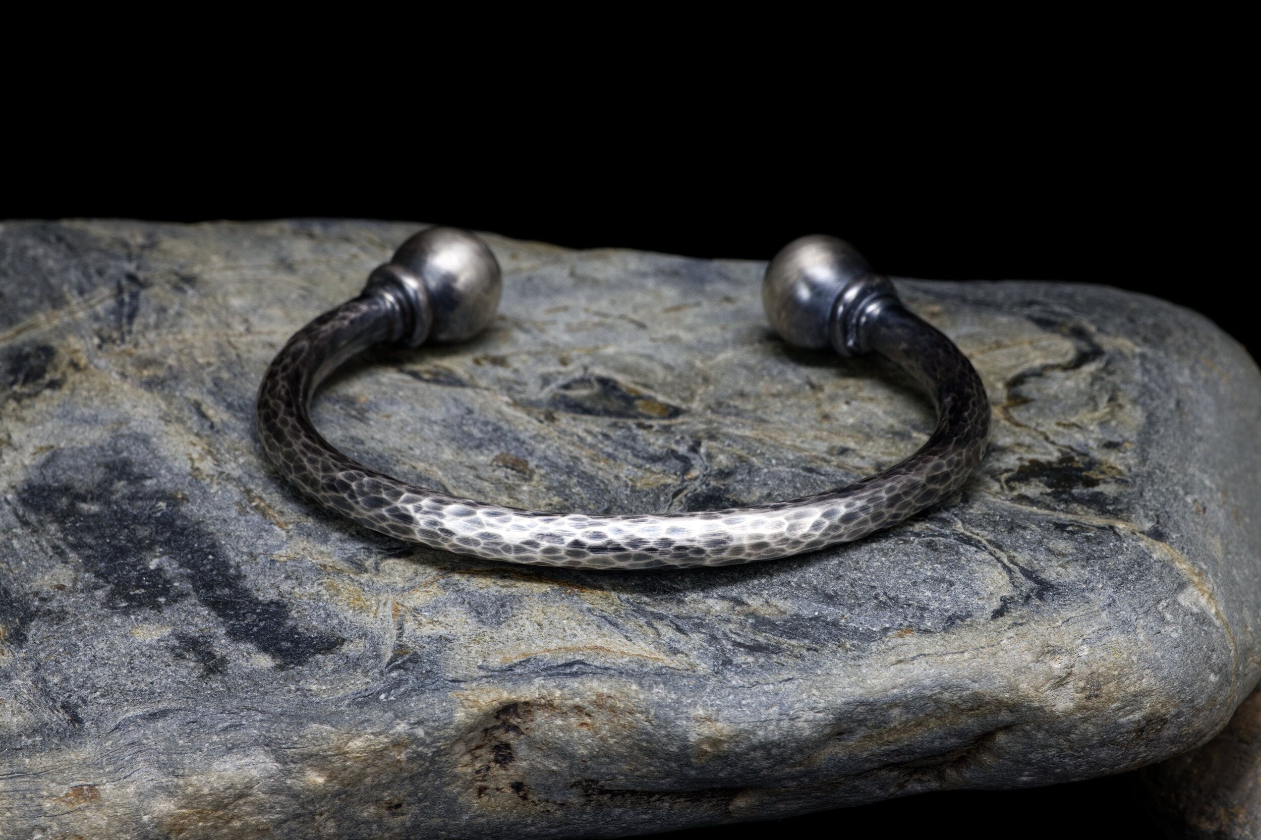 Men's Chunky Solid Silver Torque Cuff - The Cribbar 3 Cribbar Cuff Extra Heavy Solid Silver Torque Bangle, Handmade with London Hallmarks. 6mm Wide with Solid Silver Balls