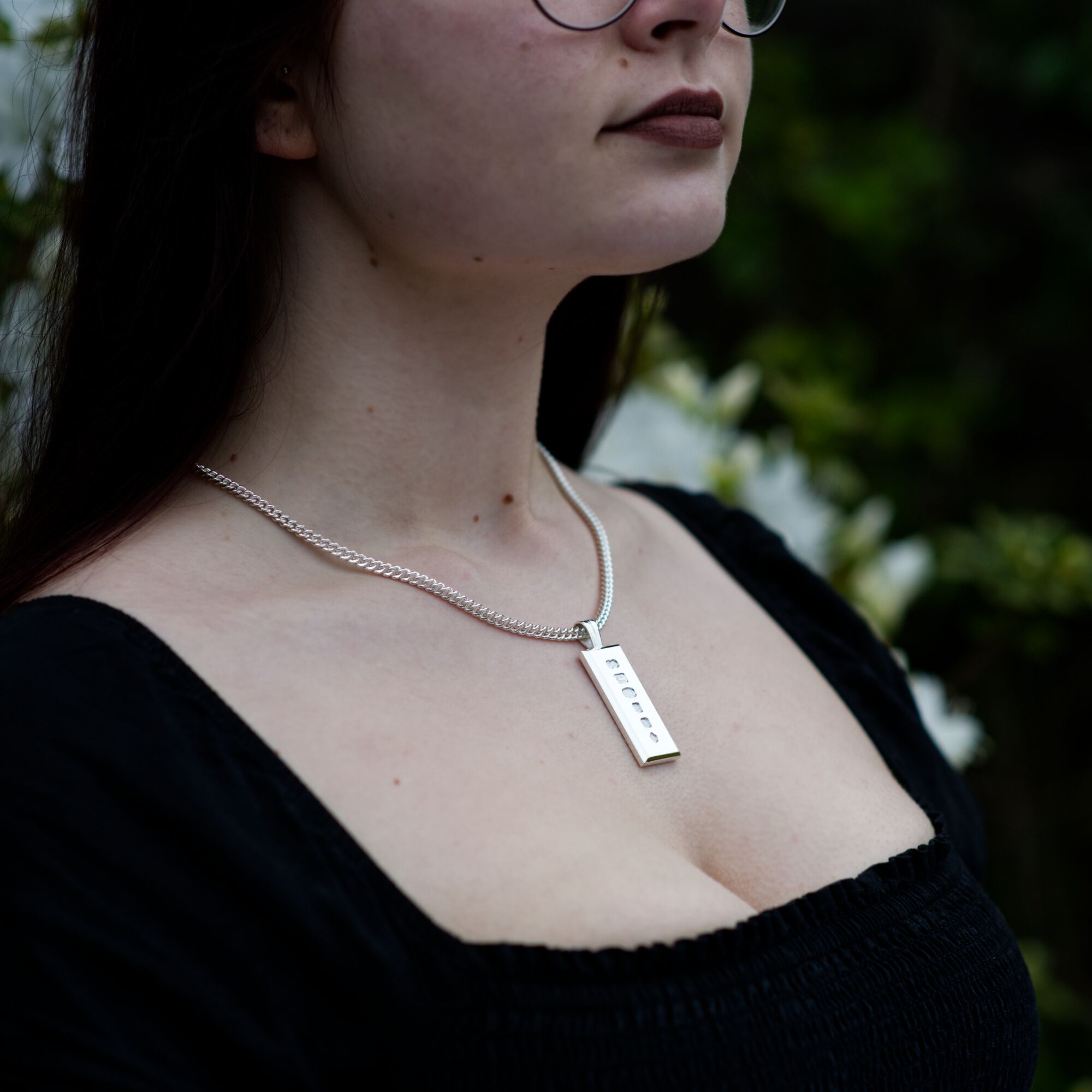 Solid Silver Queens Jubilee Ingot Pendant - Limited Edition 2 Large Pendant Solid Silver chunky bevelled Queen's ingot, london hallmarked being worn on a silver chain by kerensa Jewellery