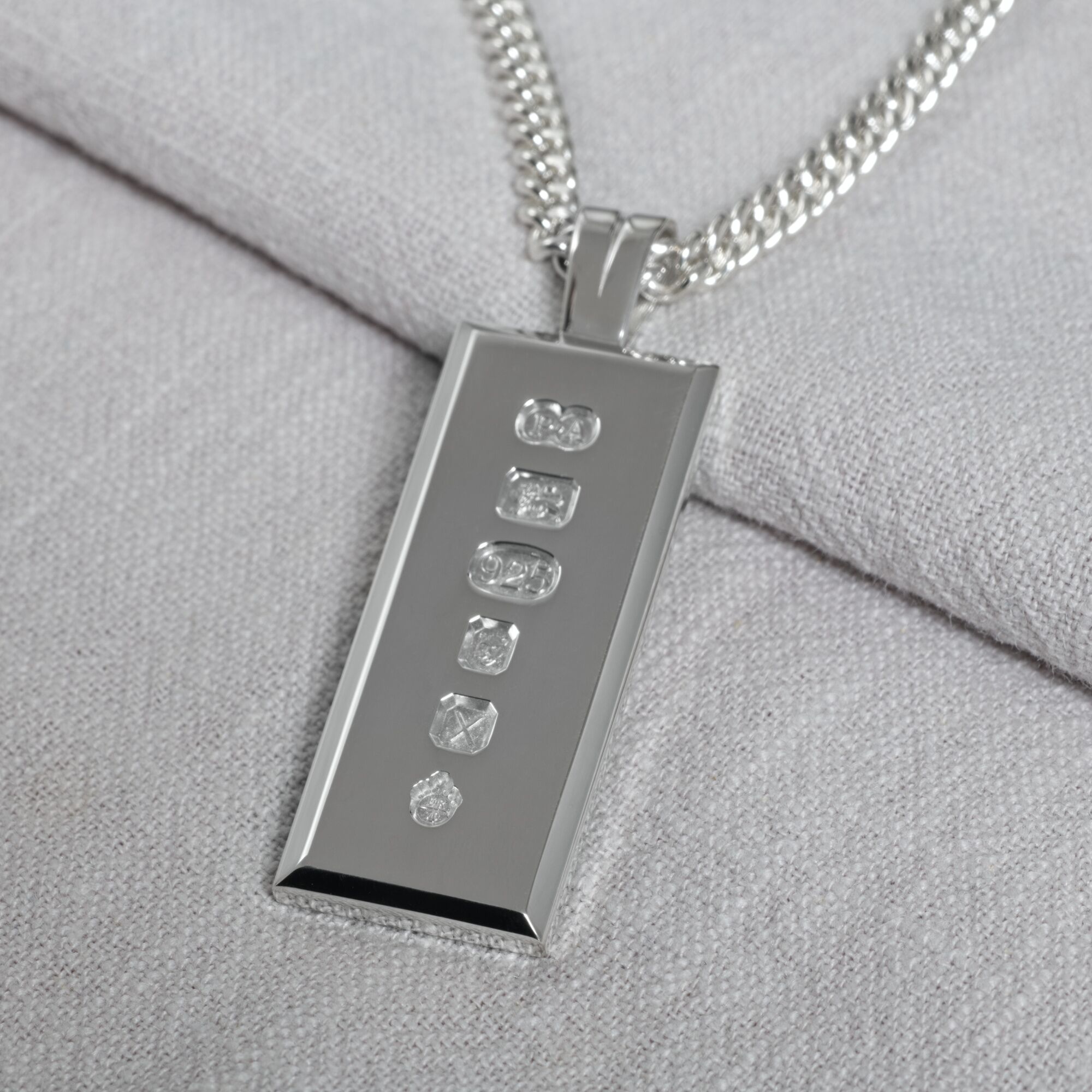 Solid Silver Queens Jubilee Ingot Pendant - Limited Edition 3 Large Pendant Solid Silver chunky bevelled Queen's ingot, london hallmarked on a silver chain by kerensa Jewellery