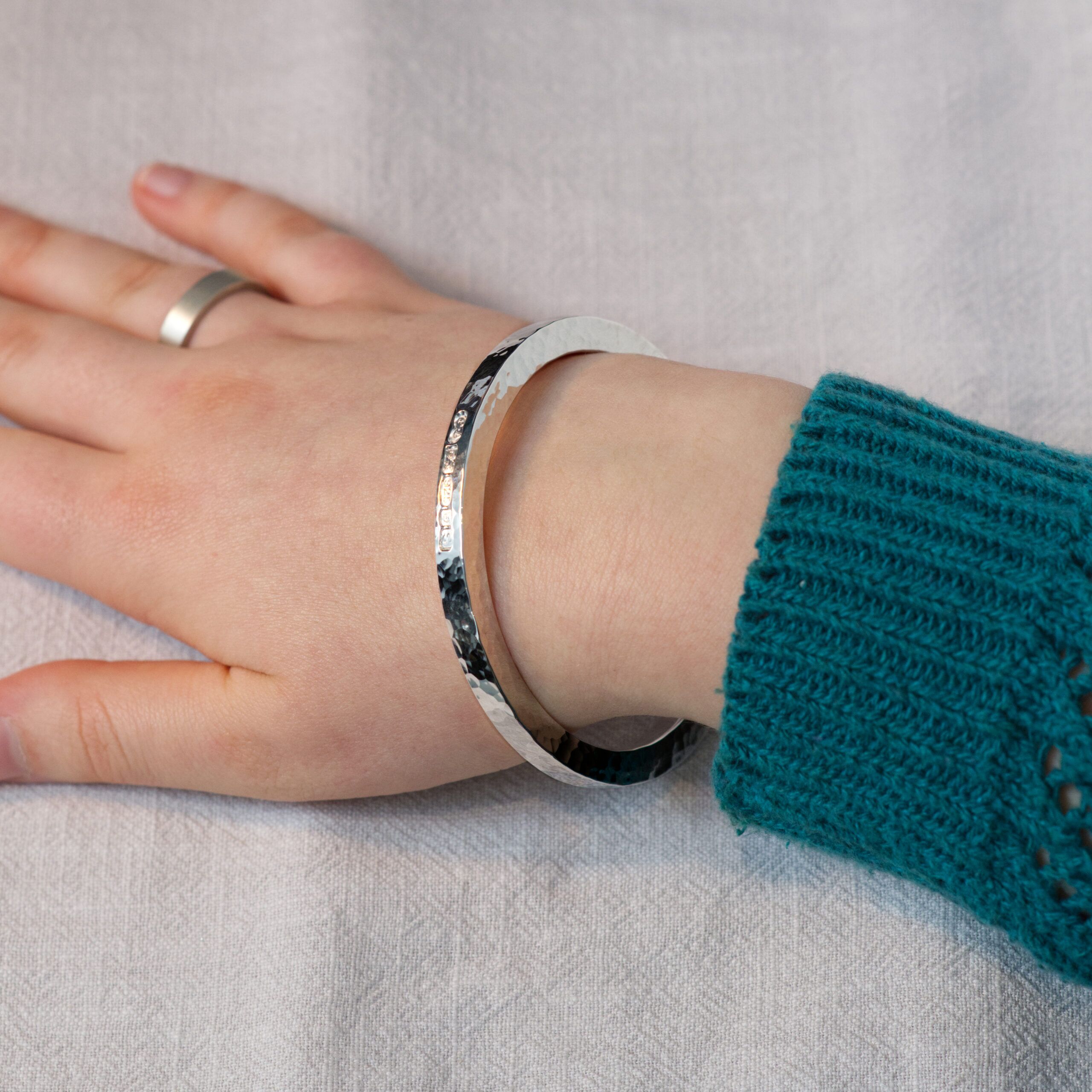 Unique Statement Chunky Solid Silver Bangle - Newlyn 6 3 Unique Statement Chunky Solid Silver Bangle - Newlyn 6 - Image 3